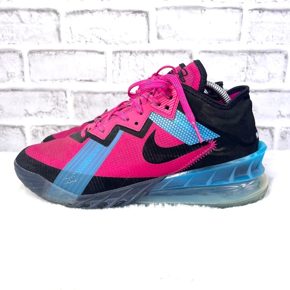 |•NIKE•| Men's Lebron XVIII Low Neon Light Fireberry Blk Lt Blue Fury Size 8.5 - Picture 3 of 12